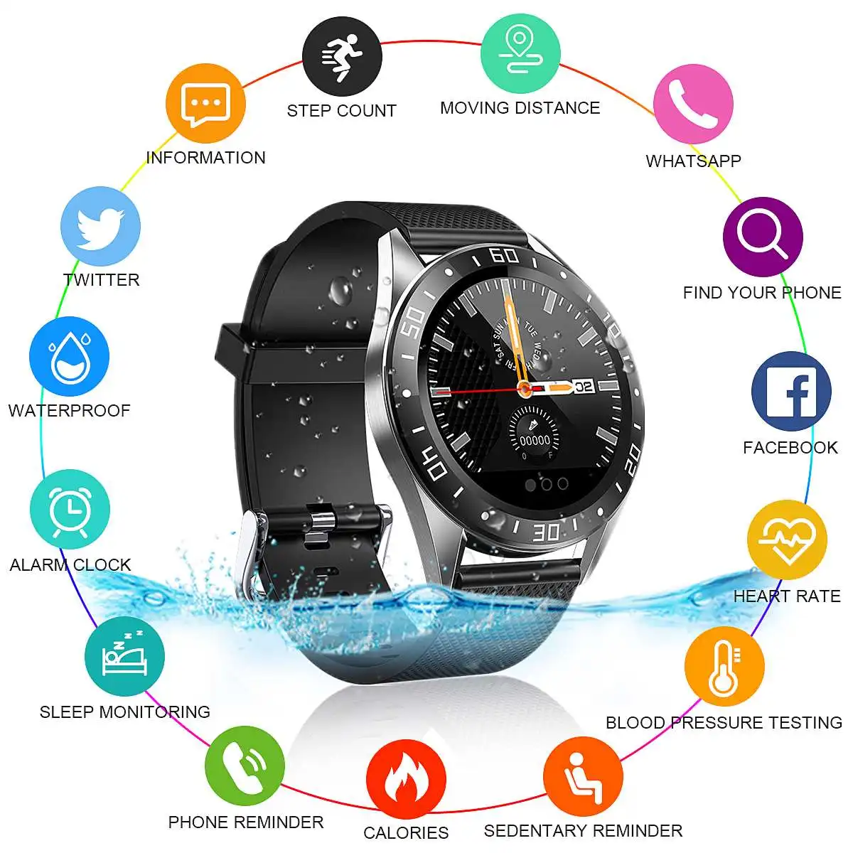 1.22'' Smart Watch GT105 Touch Screen Multi-function Heart Rate Blood Pressure Oximeter Round Smartwatch Waterproof IP67