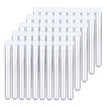 

100Pcs Clear Plastic Test Tube with Cap 12X100mm U-Shaped Bottom Long Transparent Test Tube Lab Supplies