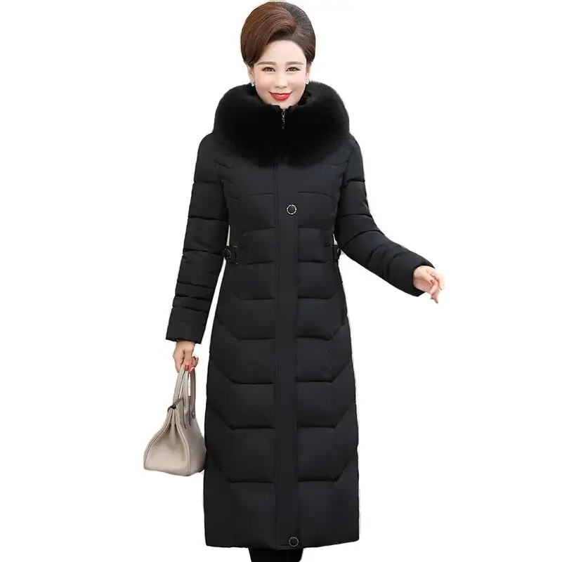 Новая зимняя куртка-пуховик длинный пуховик с длинным рукавом хлопковое пальто большие размеры, модная зимняя куртка с капюшоном и меховой воротник куртка женская верхняя одежда 5XL