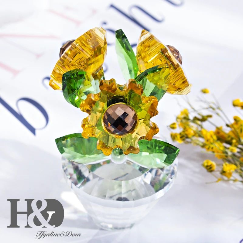 H& D Хрустальный Подсолнух Статуэтка орнамент мечты цветок коллекционное свадебное украшение домашний офис пресс-папье Рождественский подарок для леди