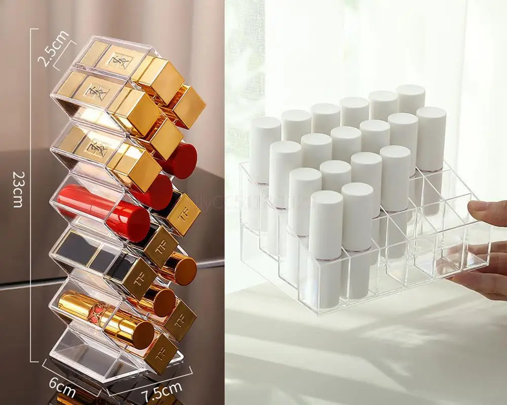 16 Grids /24 Grids Transparent Acrylic Makeup Organizer Lipstick Holder Display Rack