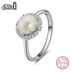 Rinntin 100% 925 пробы серебро Для женщин кольца с имитацией жемчуга AAA циркон контакт настройки тонкой Женская Праздничная обувь Jewelry TSR55-S