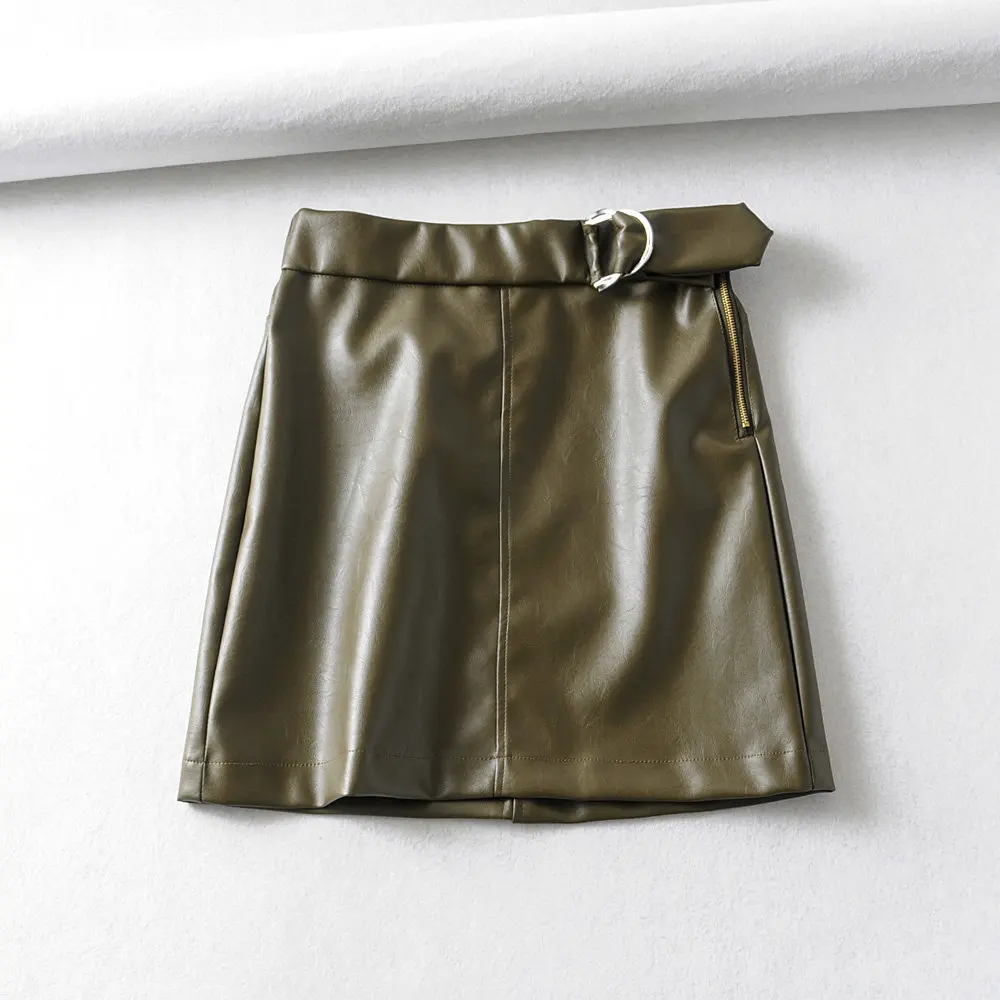 Женская Зимняя юбка из искусственной кожи, Корейская повседневная юбка-карандаш с высокой талией, женские юбки из искусственной кожи на молнии