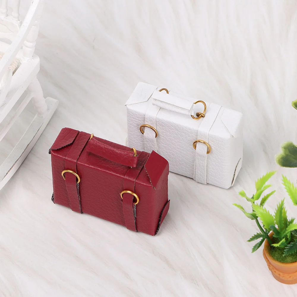 Miniature Leather Suitcase Doll Accessory Wood Box