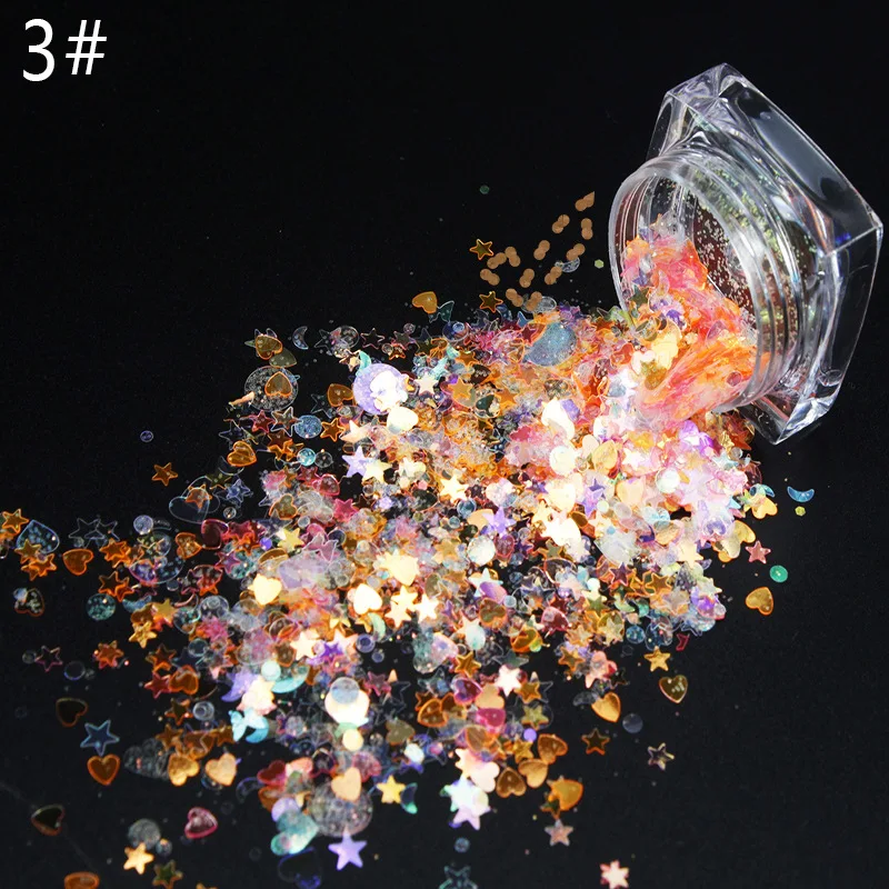 

2019 Nail Glitter 8 colors, 8 Boxes Flash Glitter Love Heart Mix Colorful Colorful Fantasy Rainbow Rainbow Glitter Powder