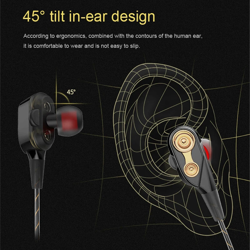 Двойной динамик проводные наушники новинка супер бас с микрофоном ln ear 3 5 мм