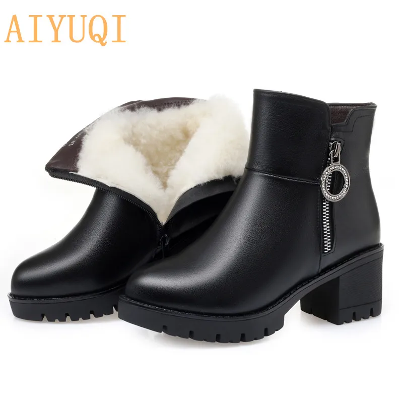 

AIYUQI Women Winter Boots 2019 New Women Ankle Boots Shoes Genuine Leather High Heel Natural Wool ladies Winter Shoes
