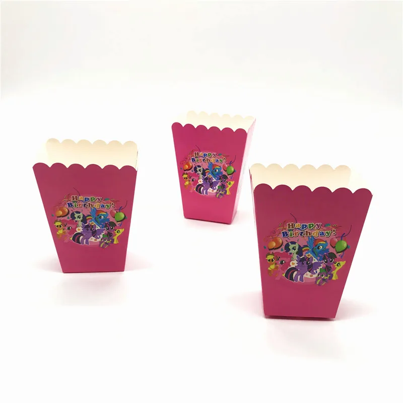 PopcornBoxes-6Pcs Catoon My Little Pony тематический Детский комплект для мальчиков на день рождения, вечерние костюмы, милые чашки, маска для душа, одноразовые наборы посуды - Цвет: PopcornBoxes-6Pcs