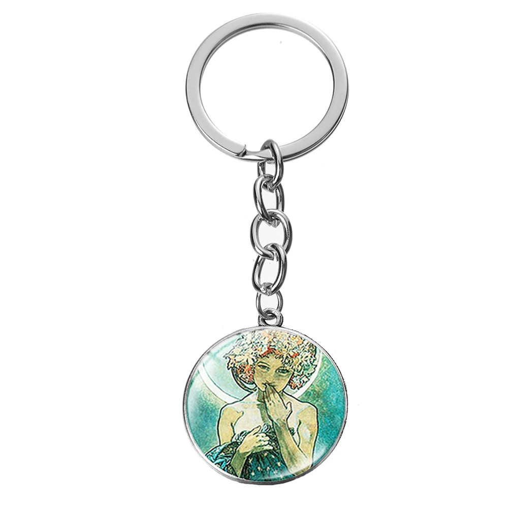 Style 32 SONGDA Alphonse Mucha aestetism брелок стиль Стиль модерн символ стекло кристалл серебряный брелок уникальная сумка с феей Шарм Кулон - Цвет: Style 32