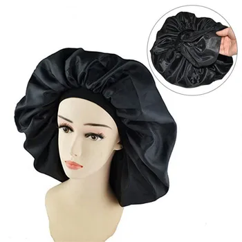 

1 Pcs Black Super Sleep Shower Cap Waterproof Female Hair Care Large Satin Silk Bonnet Sleep Cap Luxurious Premium Elastic Band