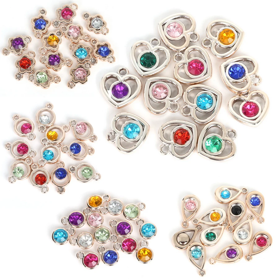 

20pcs/lot Fashion Rhinestone Charms Various shapes Electroplated Light Gold-Acrylic Drill DIY Craft Supplies