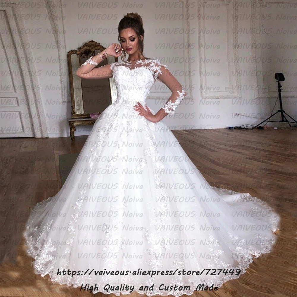 Vestidos De Novia кружевное на заказ обратно романтическое платье невесты кружевное бальное платье с длинным рукавом свадебные платья Robe de Mariee