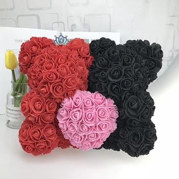 

HOT Valentines Day Gift 25x30cm Red Rose Teddy Bear Rose Flower Artificial Decoration Christmas Gifts Women Valentines Gift