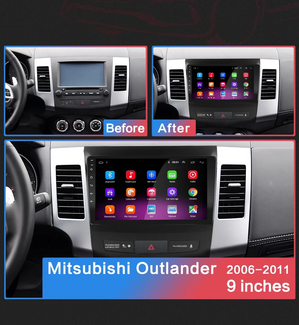2G+ 32G 9 дюймов 2din Android 8,1 GO Автомобиль Радио DVD плеер для Mitsubishi Outlander XL/Peugeot4007 2006-2011 автомобиль радио gps WI-FI