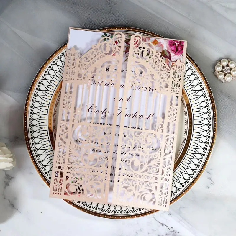  20 Pcs European Style Wedding Invitation Cards Hollow out Cover Pocket Supply - 4.00048E+12
