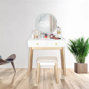 

Bedroom Light Luxury Real Wood Dressing Table Simple Makeup Table With Lamp Three Color Adjustable