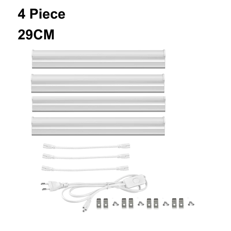 4pcs 29cm T5 профиль светодиодный светильник для кухни 29 см 57 см светодиодный светильник для шкафа 6 Вт 10 Вт 220 В Ночной светильник для шкафа с адаптером питания ЕС - Испускаемый цвет: 4pcs 29cm