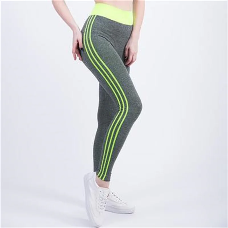 Sports Leggings Women Striped High Waist Yoga Pants Gym Workout Tights Female Wear Running Sports Pants For Fitness Women S-XL - Цвет: 955 Green