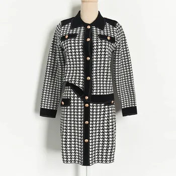 

Spring 2020 Spring Jackets Women's two set pieces knitted cardigan and skirt suit for lady