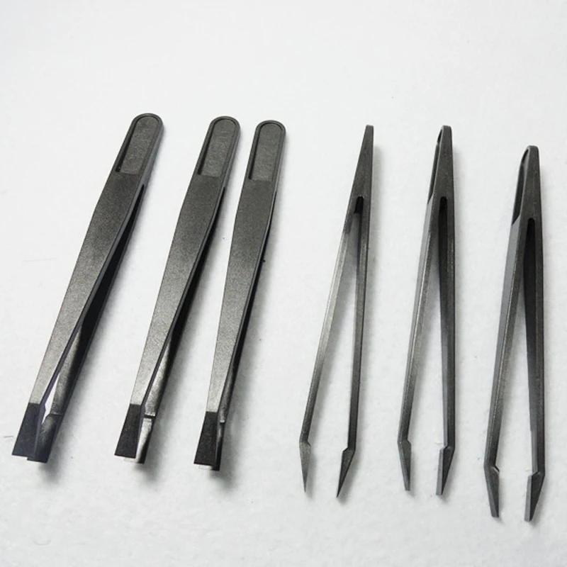 1set//8Pcs Anti-static Tweezer Tool Black+White Straight Bend Plastic