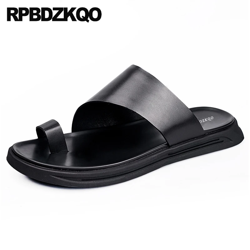 

casual luxury slippers genuine leather designer black slip on slides toe loop mens sandals 2019 summer outdoor open shoes native