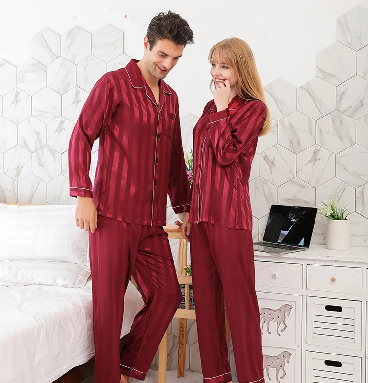 2021 New Men Women Silk Satin Pajamas Pyjamas Set Long Sleeve Sleepwear Pijama Pajama Suit Couples Two Piece Set Loungewear mens loungewear sets