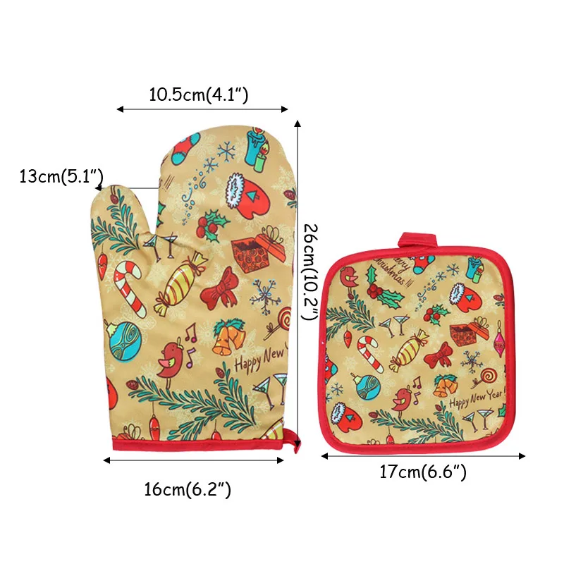 style3 Joy-Enlife 2pair Christmas Baking Anti-hot Gloves And Pad Oven Microwave Insulation Mat Gloves - Цвет: style3