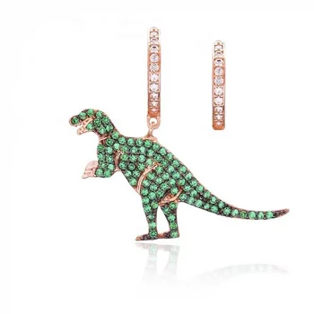 

LOZRUNVE Hawaiian Jewelry Wholesale Hip Hop 925 Sterling Silver Asymmetrical Colored Dinosaur Earring Set Women