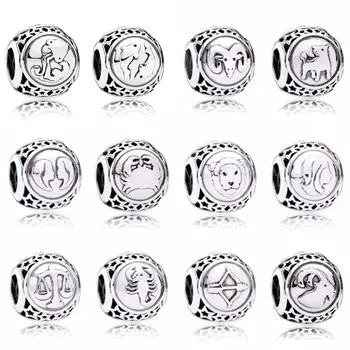 

PDB ZZ 57 100% 925 Sterling Silver Aquarius Star Sign Zodiac Beads fit Bracelets Fine Twelve Constellations Charm Bead Jewelry