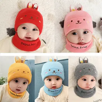 

inter Baby Cap Boy Girl Knit Warm Hat Scarf Infant Cotton Cute Rabbit Ears Comfortable Soft Clothes Accessories Set