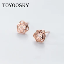 Серьги-гвоздики с розовым цветком из стерлингового серебра 925 пробы гипоаллергенные серьги для девушек ювелирные изделия