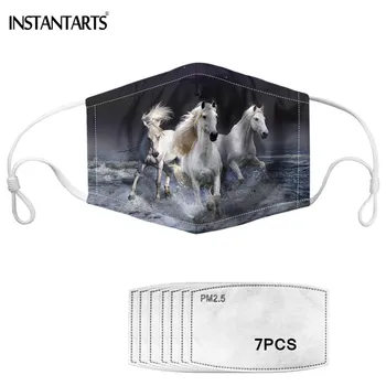 

INSTANTARTS Horse Animals Print Unisex PM2.5 Mask Dustproof 7PCS Filters Denim Animals Design Non-disposable Dustproof Masque