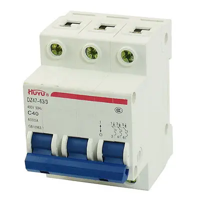 

DZ47-63 C40 3P 35mm DIN Rail MCB Miniature Circuit Breaker 6000A 40A 400V AC