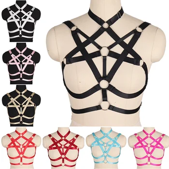 

Body Harness Lingerie Sexy Tops Cross Cage Bra Gothic Fetish Chest Belt Underwear Strappy Adjust Elastic Plus Size Soft Tops