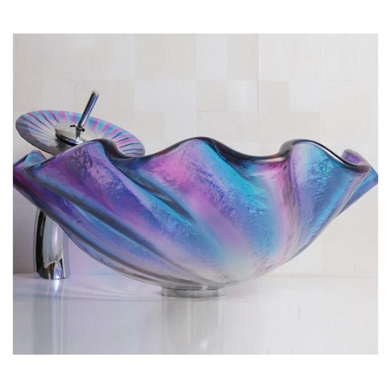 

Bathroom Countertop Basin Personality Dreamy Whirlwind Art Sink Iridescent Washbowl Tempered Glass Hand Basin + Faucelt +Drainer