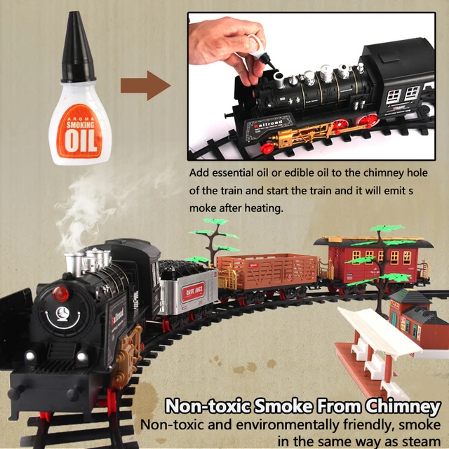 120CM Simulation Remote Control Steam Train 666CM Track DIY Assembly Whistle Sound Effect Smoking Chimney Railway Model RC Toys 4