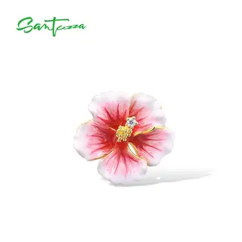 

SANTUZZA Silver Pendant For Women Genuine 925 Sterling Silver Exquisite Pink Blooming Flower Trendy Fine Jewelry Handmade Enamel