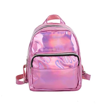 

30PCS / LOT Women School Shiny Laser Mini Travel Student Cute Ladies Leather Bagpack Silver Small Holographic Backpack Rucksack