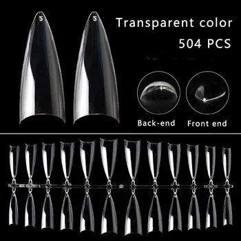 

504pcs Tasteless DIY False Nail Tips Clear Reusable Salon Non Toxic Beginner Professional Fake Art 12 Sizes Stretchy Artificial