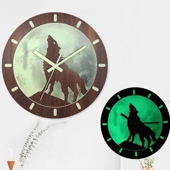 

Decorative wall clock luminous night wolf living room creative clock simple modern design personality bedroom hanging clock