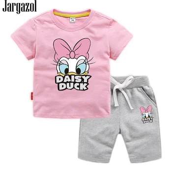 Jargazol Baby Girl Clothes Cartoon Duck Printed Summer Short Sleeve T Shirt&shorts Toddler Boy Vlothign Set Children Outfits 1