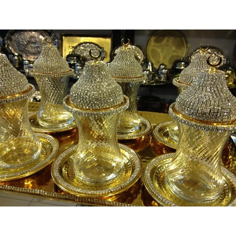 Ручной работы Медь турецкий чай воды земзем Сервировочный набор Swarovski покрытием
