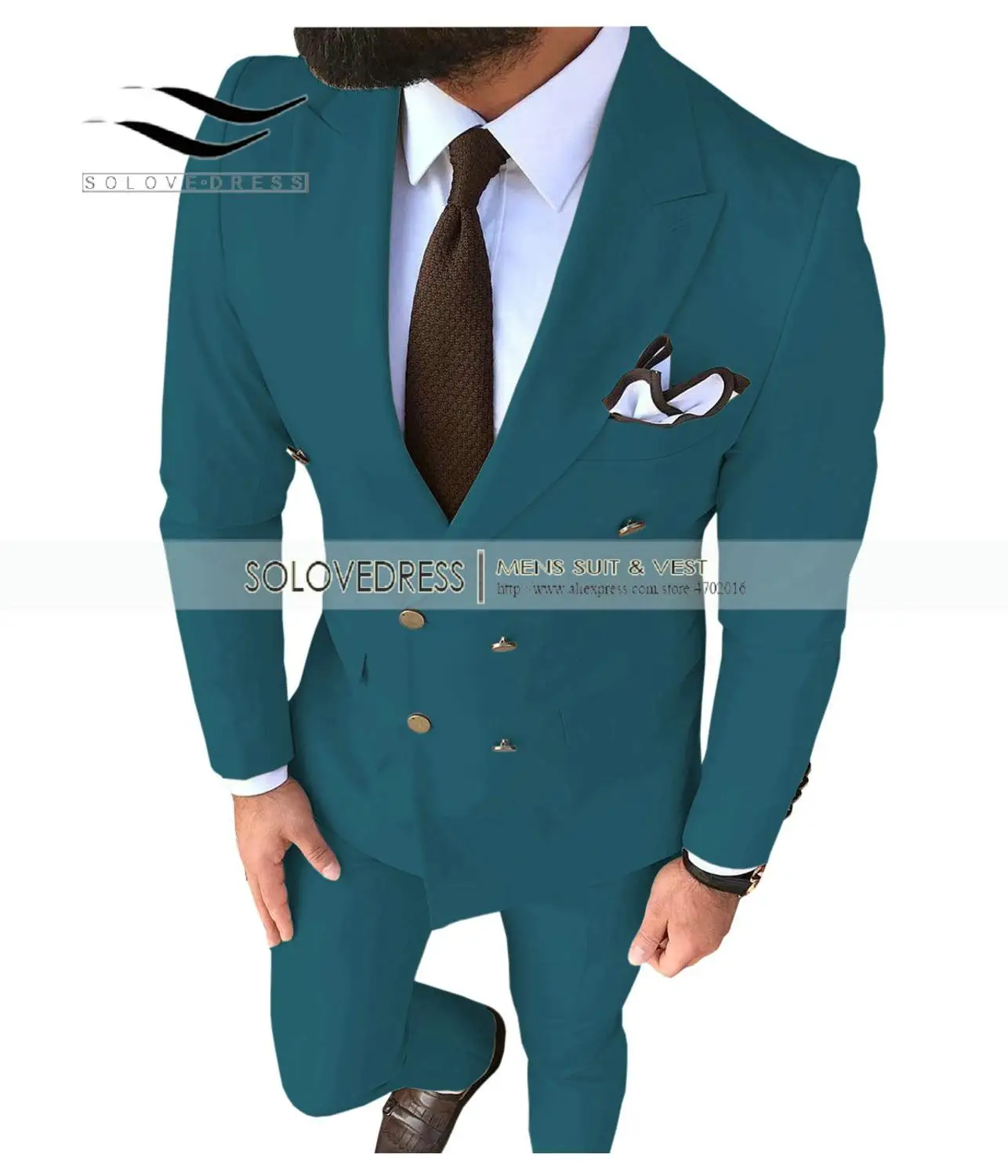 Teal Blue Solovedress мужской свадебный костюм Пик нагрудные двубортный Slim Fit новая модная одежда для выпускного вечера Вечерние Дешевые обтягивающие костюм 3 шт. M2 - Цвет: Teal Blue