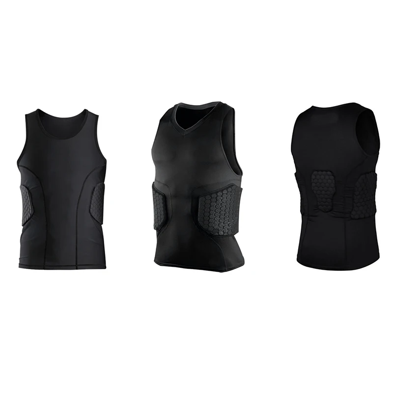 Men's Rib Protector Padded Vest Compression Shirt Training Vest with 3