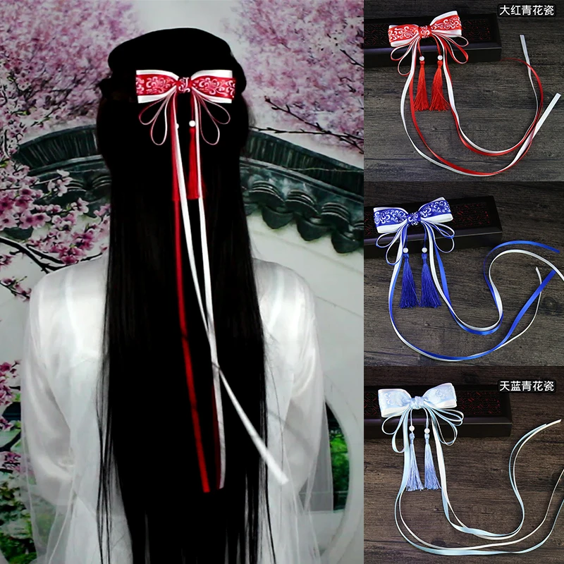 Древнее украшение для волос Hanfu в китайском стиле голубой и белый фарфор заколка