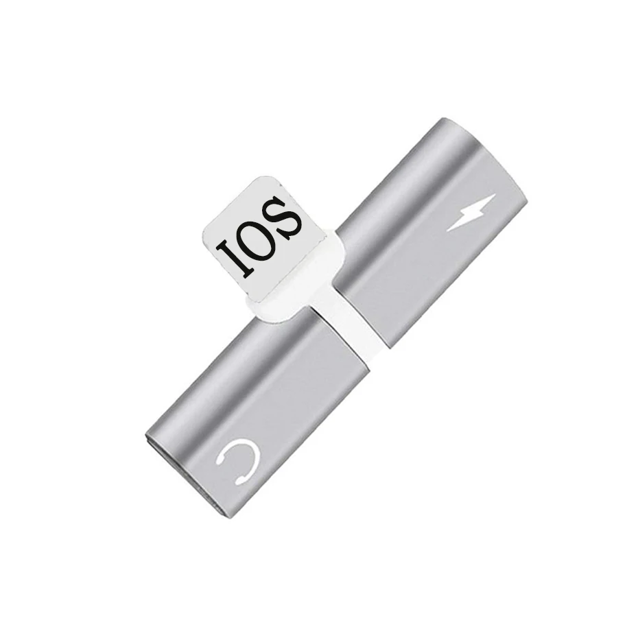 Sliver ROXGOCT 2 в 1 двойной аудио зарядки адаптер сплиттер для iPhone 11X10 7 8 Plus Pro Наушники зарядки AUX разъем конвертер - Цвет: Sliver