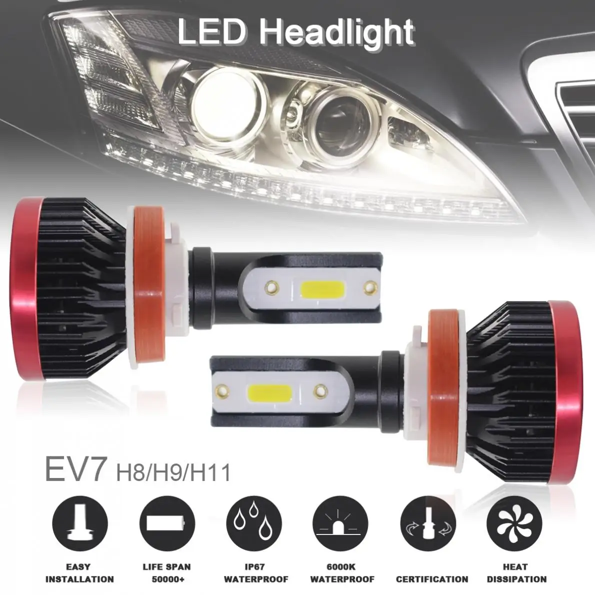 2pcs/lot Super Mini H4 H7 H9 H11 HB4 Car Headlight Lamp 120W 20000LM 6500K COB LED Head Light Auto Headlamp Hi or Lo Bulb | Автомобили и