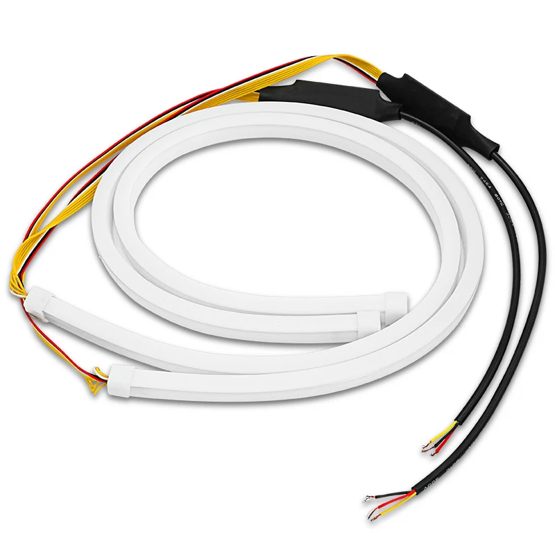 Amber-White 2 шт. 60 см Универсальные гибкие Автомобильные светодиодные дневные ходовые огни потока ходовые фары, светящиеся янтарные и белые поворотные сигнальные огни - Испускаемый цвет: Amber-White