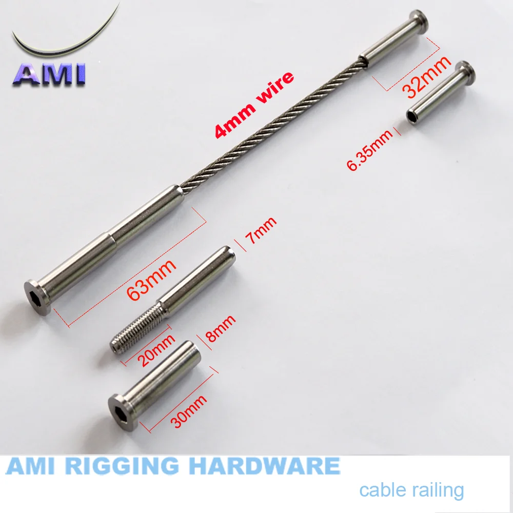 4mm 스테인리스 스틸 316 케이블 난간 키트 (플랫/돔 헤드 텐셔너, 스웨이지 ..