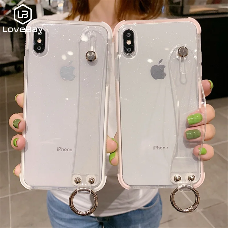 

Bling Transparent Case For iPhone X XR XS Max Glitter Clear Silicon Phone Case for iPhone 5S 7 6 6S 8 Plus Soft Wristband Cover